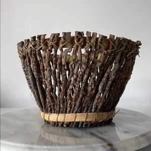 Primitive Coco Twig Branch Handmade Basket Rustic